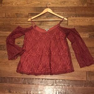 Medium off shoulder maroon lace top!
